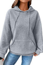 Load image into Gallery viewer, Lattice Textured Kangaroo Pocket Drawstring Hoodie