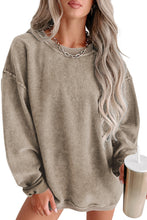 Load image into Gallery viewer, Khaki Solid Ribbed Knit Round Neck Pullover Sweatshirt
