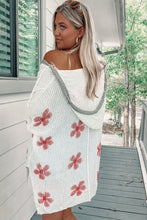 Load image into Gallery viewer, White Floral Print Lightweight Knit Hooded Sweater