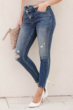 Load image into Gallery viewer, Sky Blue Asymmetric Button Zip Fly Distressed Skinny Jeans
