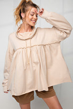 Load image into Gallery viewer, Beige Frill Exposed Seam Cowl Neck Oversized Sweatshirt