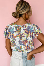 Load image into Gallery viewer, Floral Buttoned Round Neck Ruffled Sleeve Blouse