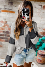 Load image into Gallery viewer, Gray Colorblock Seamed Ribbed Henley Hoodie