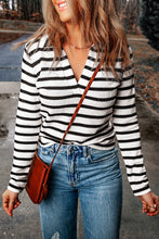 Load image into Gallery viewer, Stripe Collared V Neck Lightweight Knit Casual Sweater