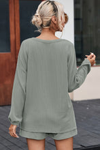 Load image into Gallery viewer, Grass Green Corded V Neck Slouchy Top Pocketed Shorts Set