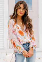 Load image into Gallery viewer, Multicolor Abstract Print Split Neck Puff Sleeve Blouse