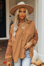 Load image into Gallery viewer, Orange Contrast Patched Exposed Seam Waffle Knit Henley Top