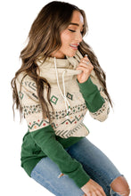 Load image into Gallery viewer, Blackish Green Geometric Color Block Patchwork Hoodie
