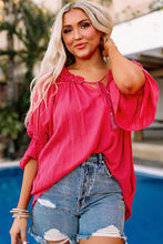 Load image into Gallery viewer, Frilled Split V Neck Ruffled Sleeve Shift Top