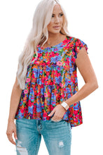 Load image into Gallery viewer, Multicolor Floral Print Ruffle Tiered Short Sleeve Babydoll Top
