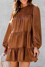 Load image into Gallery viewer, Chestnut Floral Lace Crochet Tiered Ruffled Mini Dress