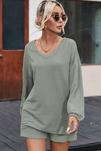 Load image into Gallery viewer, Grass Green Corded V Neck Slouchy Top Pocketed Shorts Set