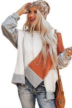 Load image into Gallery viewer, Khaki Colorblock Stitching Irregular Hem Long Sleeve Top