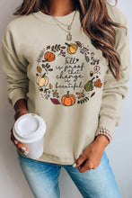 Load image into Gallery viewer, Khaki Fall Vibe Pumpkin Print Round Neck Sweatshirt