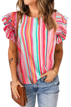Load image into Gallery viewer, Stripe Abstract Print Stitching Ruffle Sleeve Blouse