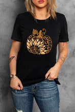 Load image into Gallery viewer, Black Halloween Sunflower Pumpkin Graphic Tee