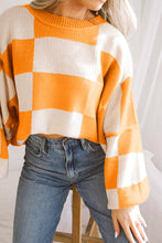 Load image into Gallery viewer, Orange Checkered Bishop Sleeve Sweater