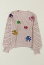 Load image into Gallery viewer, Parchment Snowflake Bishop Sleeve Drop Shoulder Sweater
