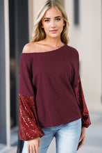Load image into Gallery viewer, Biking Red Sequin Patchwork Sleeve Open Back Waffle Knit Top