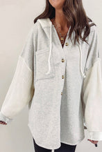 Load image into Gallery viewer, Gray Button Up Contrast Knitted Sleeves Hooded Jacket