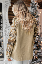 Load image into Gallery viewer, Khaki Aztec Print Patchwork Frayed Edge Corduroy Jacket