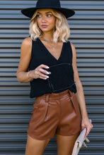 Load image into Gallery viewer, Faux Leather Pleated Casual Shorts
