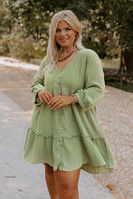 Load image into Gallery viewer, Textured Ruffled Buttoned V Neck Plus Size Mini Dress