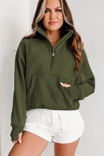 Load image into Gallery viewer, Zip Up Stand Collar Ribbed Thumbhole Sleeve Sweatshirt