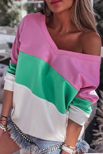 Load image into Gallery viewer, Ribbed V Neck Color Block Patchwork Sweatshirt