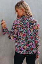 Load image into Gallery viewer, Multicolor Floral Print Ruffled Long Sleeve V-Neck Blouse
