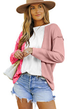 Load image into Gallery viewer, Pink Waffle Knit Exposed Seam Leopard Colorblock Print Top