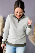 Load image into Gallery viewer, Green Striped Contrasting Trim Plus Size Henley Pullover