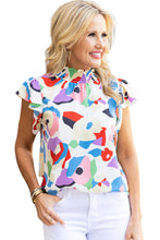 Load image into Gallery viewer, Multicolor Abstract Print Ruffle Sleeve Smocked Blouse