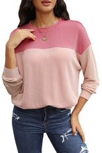 Load image into Gallery viewer, Pink Color Block Long Sleeve Ribbed Loose Top