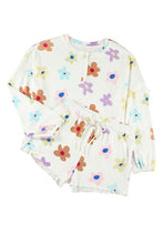 Load image into Gallery viewer, White Floral Long Sleeve Henley Top and Drawstring Shorts Set