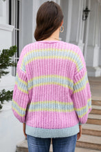 Load image into Gallery viewer, Contrast Striped Open Front Cable Cardigan