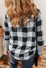 Load image into Gallery viewer, Multicolour Plaid Striped Patchwork Drawstring Hoodie