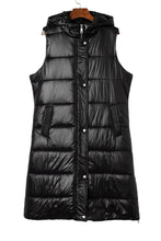 Load image into Gallery viewer, Black Hooded Long Quilted Vest Coat