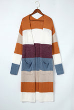 Load image into Gallery viewer, Multicolor Colorblock Open Front Long Knit Cardigan