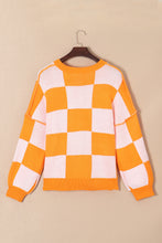Load image into Gallery viewer, Orange Checkered Bishop Sleeve Sweater