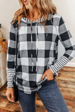 Load image into Gallery viewer, Multicolour Plaid Striped Patchwork Drawstring Hoodie