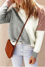 Load image into Gallery viewer, Gray Colorblock Ribbed Trim Round Neck Sweater