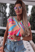 Load image into Gallery viewer, Geometric Print Contrast Trim V Neck Blouse