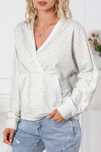 Load image into Gallery viewer, Gray Contrast Trim V Neck Wrap Sweatshirt with Pocket