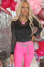 Load image into Gallery viewer, Black Rhinestone Embellished Mesh Long Sleeve Bodysuit