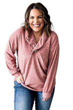 Load image into Gallery viewer, Pink Plus Size Long Sleeve V-Neck Buttoned Top