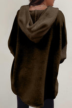 Load image into Gallery viewer, Dark Brown Button Up Contrast Knitted Sleeves Hooded Jacket
