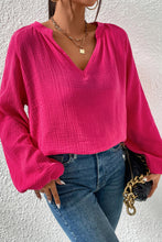Load image into Gallery viewer, Rose Crinkle Split Neck Puff Sleeve Blouse
