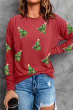 Load image into Gallery viewer, Fiery Red Sequined Christmas Tree Raglan Sleeve Sweatshirt