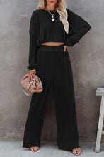 Load image into Gallery viewer, Black Corded Cropped Pullover and Wide Leg Pants Set